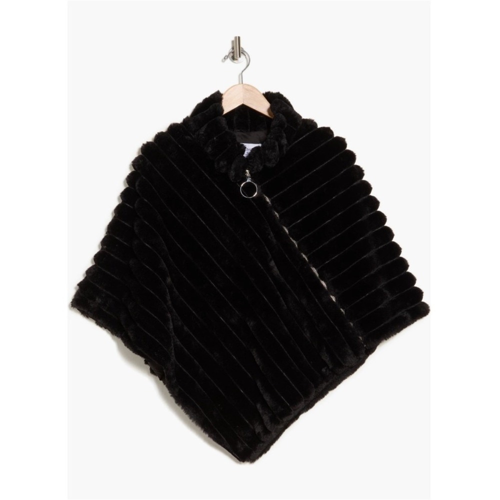 La Fiorentina Faux Fur Wrap Poncho, Black‎ Fur, Classic & Elegant, NWT